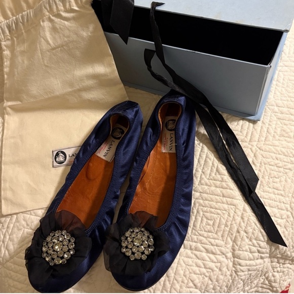 Lanvin Shoes - LANVIN Élégant Satin Ballerine Slippers with Jeweled Silk Tulle ~ EU 38.5 US 7.5